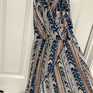 New Blue Beige and white print dress